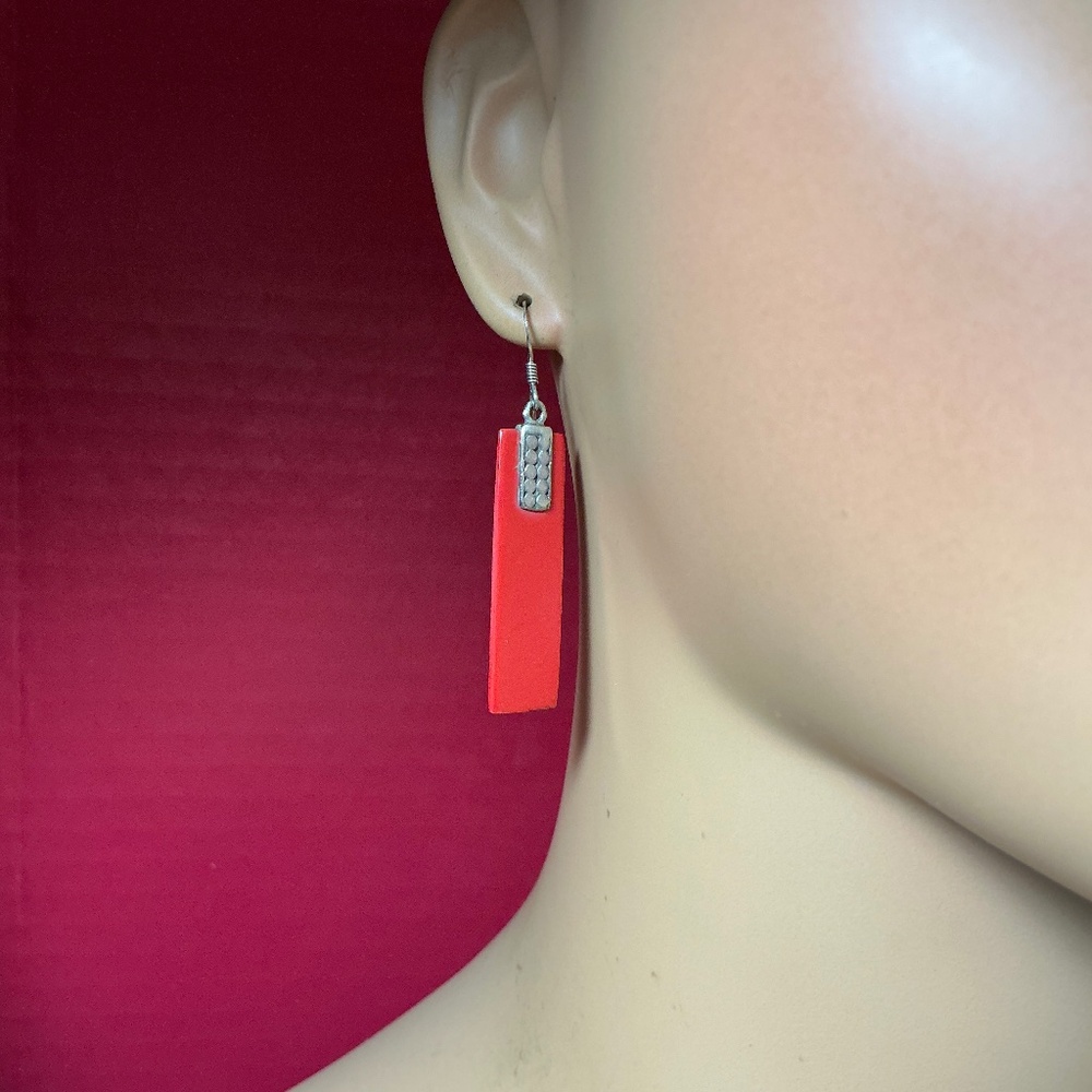 Sterling Silver Bakelite Rectangle Dangle Earring… - image 1